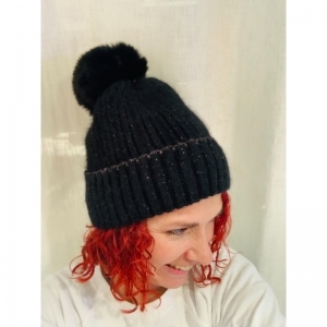 Kleine glitter pompon ZWART