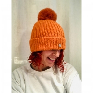 Pompon zilver sneeuwvlokje ORANJE